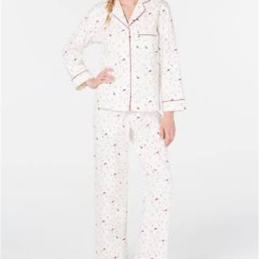 NWT Charter Club Cream Pajama Set with Cardinal Red Bird Design